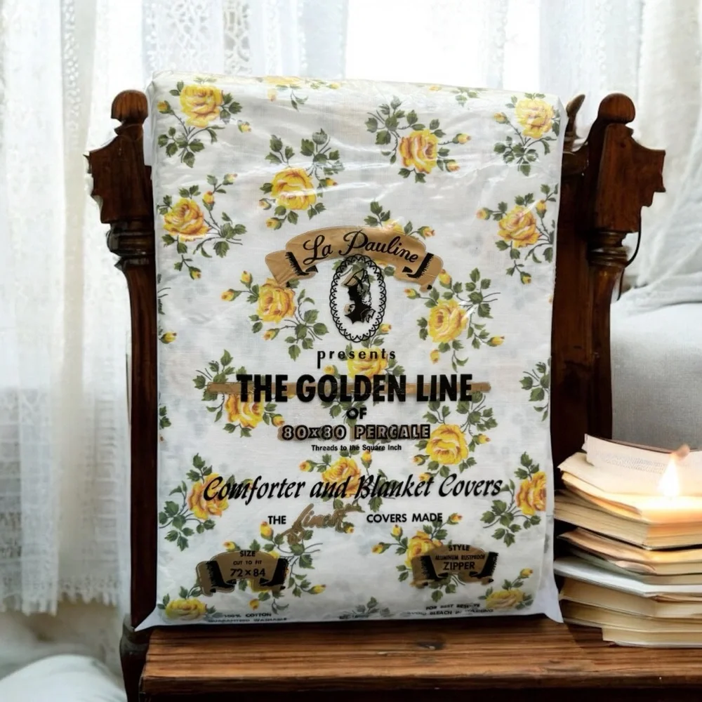 Vintage La Pauline Golden Line Floral Comforter/Blanket Cover